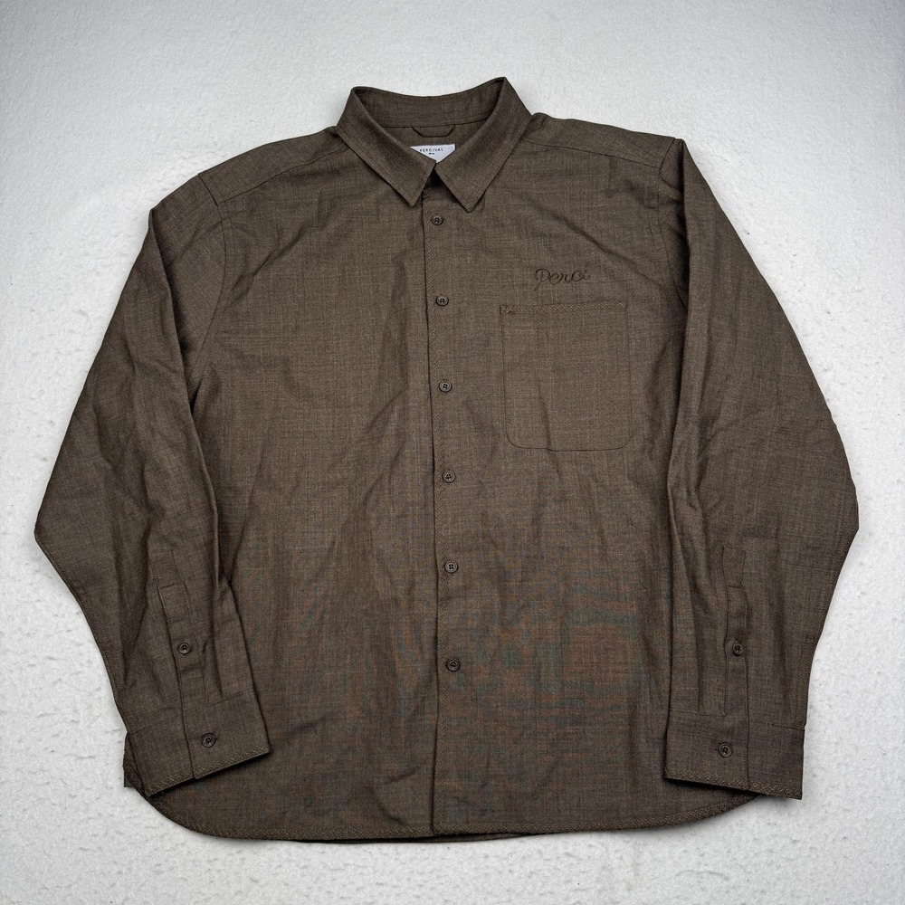 Percival Auxiliary Shirt Mens XL Brown Wool Blend Long Sleeve Button Up